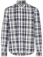 Maison Kitsuné Logo Embroidered Check Cotton Shirt - Blue