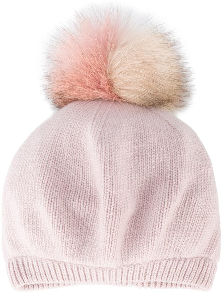 Miu Miu Pink Fur Pom Pom Hat - Pink & Purple