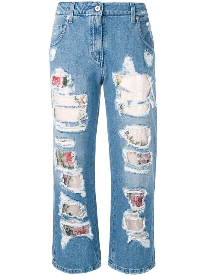 Blumarine Distressed Cropped Jeans - Blue