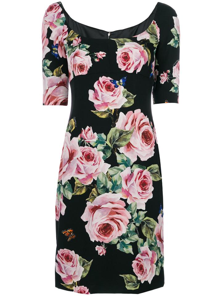 Dolce & Gabbana Fitted Rose Dress - Black