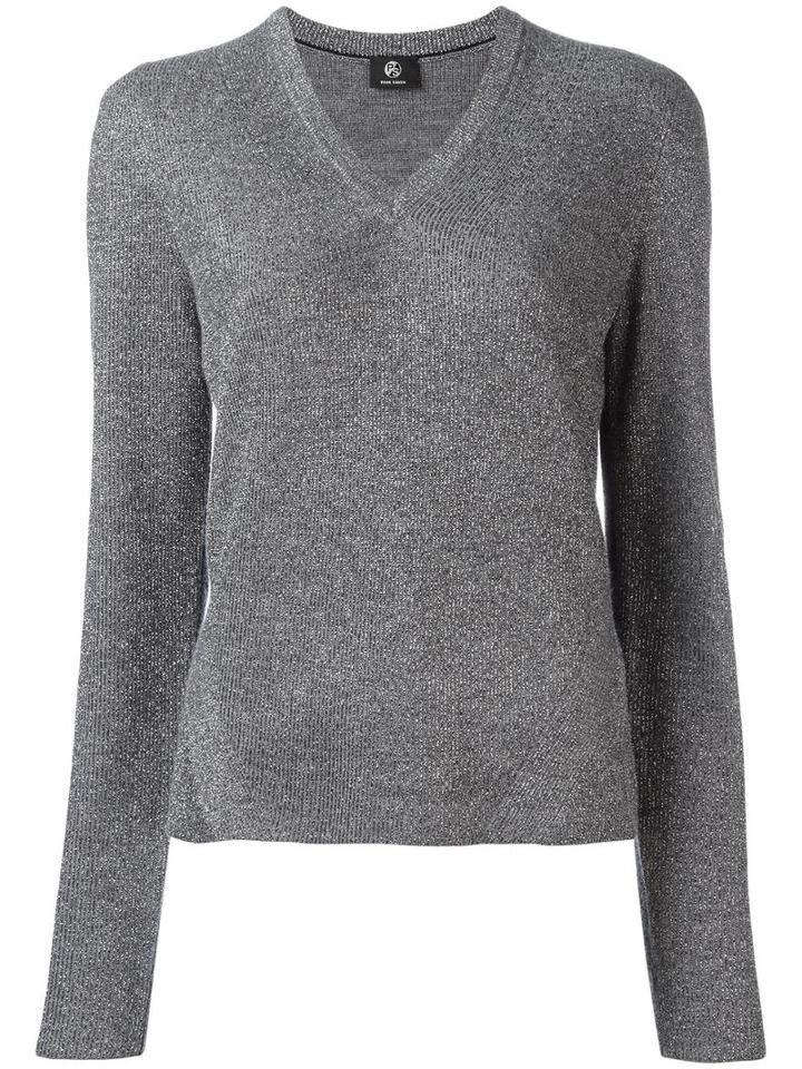 Ps By Paul Smith Glitter Effect V-neck Jumper, Women's, Size: Large, Grey, Polyester/wool/metallic Fibre