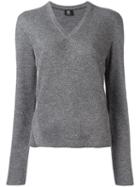 Ps By Paul Smith Glitter Effect V-neck Jumper, Women's, Size: Large, Grey, Polyester/wool/metallic Fibre