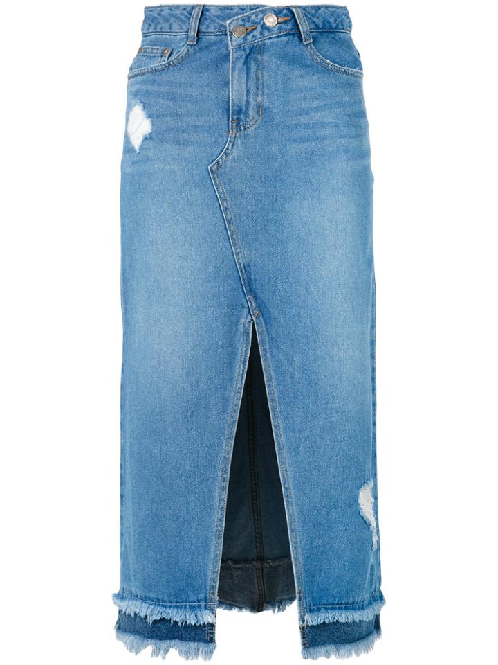 Sjyp Central Slit Denim Skirt - Blue