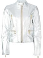Kenzo Eye Print Biker Jacket, Women's, Size: Medium, Grey, Cotton/acetate/leather