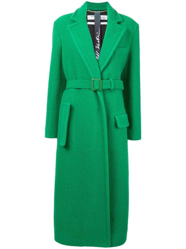 Off-white Belted Collared Coat - Green