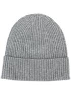 Closed Ribbed Beanie Hat, Men's, Grey, Cashmere