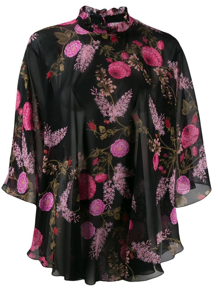 Giambattista Valli Floral Print Silk Top - Black