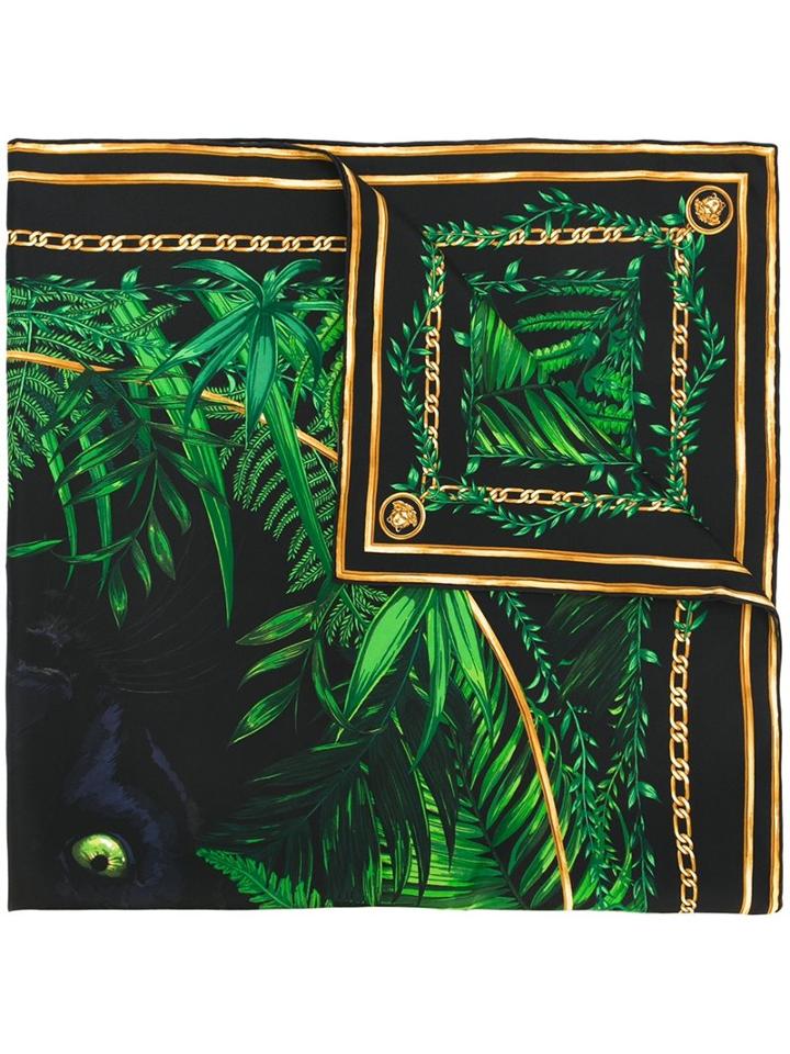 Versace 'jungle' Print Scarf, Women's, Black, Silk