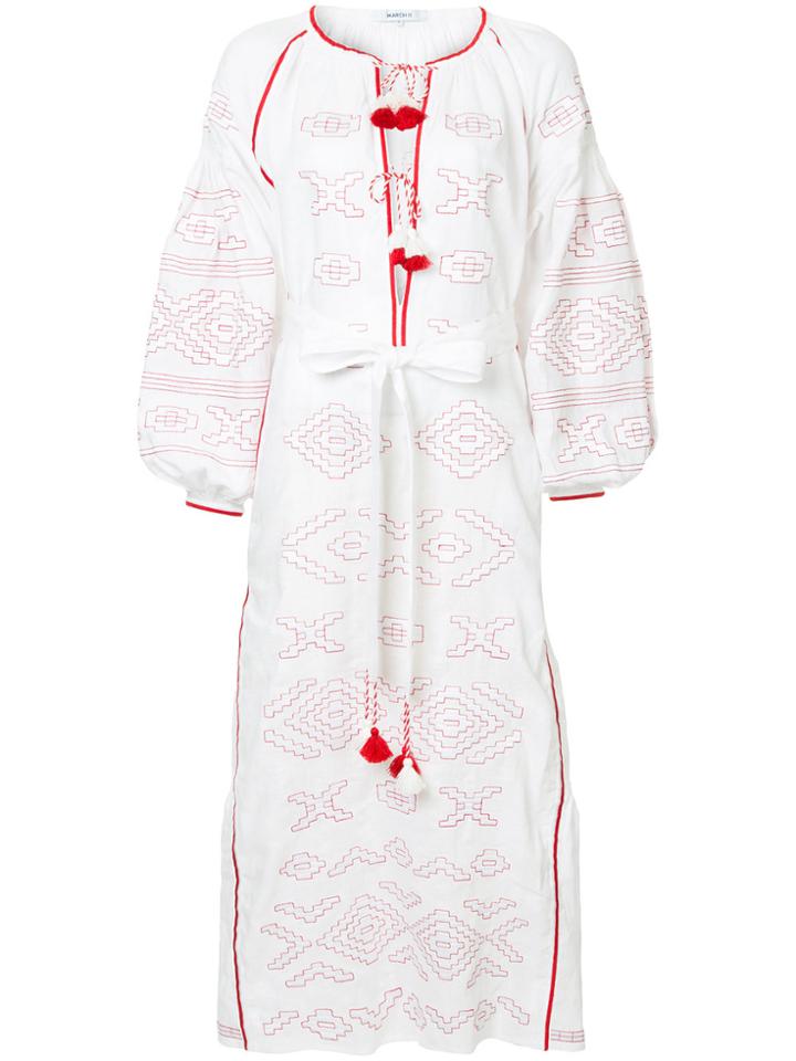 March 11 Tassel Detail Embroidered Dress - White