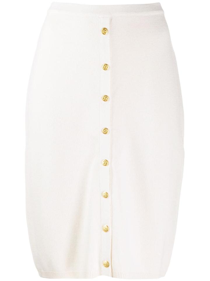 Salvatore Ferragamo Pre-owned 1990's Knitted Straight Skirt - White