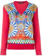 Dolce & Gabbana Carretto Siciliano Print Jumper, Women's, Size: 46, Red, Silk