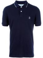 Brunello Cucinelli Logo Embroidered Polo Shirt, Men's, Size: Small, Blue, Cotton