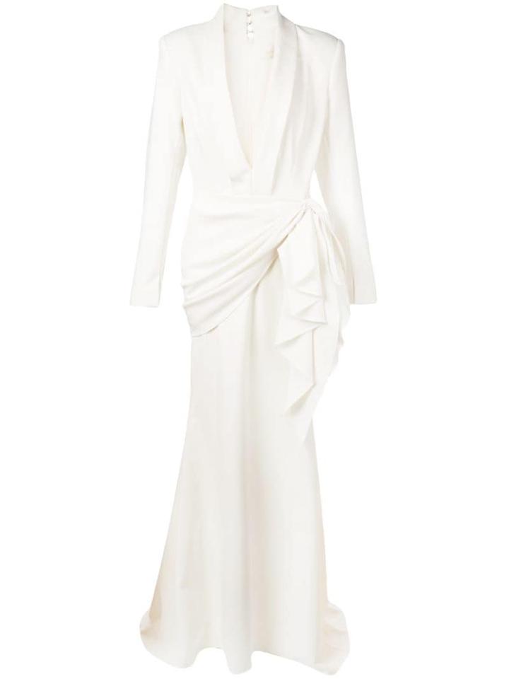 Christian Siriano Deep V-neck Gown - White
