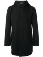 Ea7 Emporio Armani Buttoned Hooded Coat, Men's, Size: Large, Black, Polyester/acrylic/polyamide/spandex/elastane