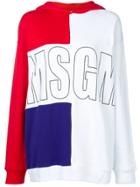 Msgm Logo Print Colour Block Hoodie - White