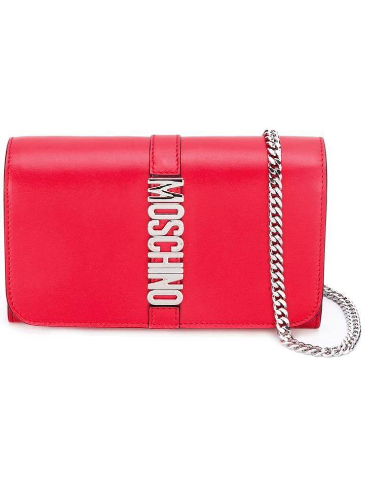 Moschino Letters Clutch, Women's, Red, Calf Leather/metal