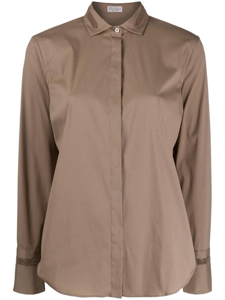 Brunello Cucinelli Embellished Collar Shirt - Brown
