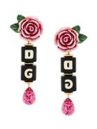 Dolce & Gabbana Rose And Dice Drop Clip-on Earrings - Black