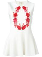Giambattista Valli Floral Embroidery Flared Top, Women's, Size: 42, White, Polyester/viscose