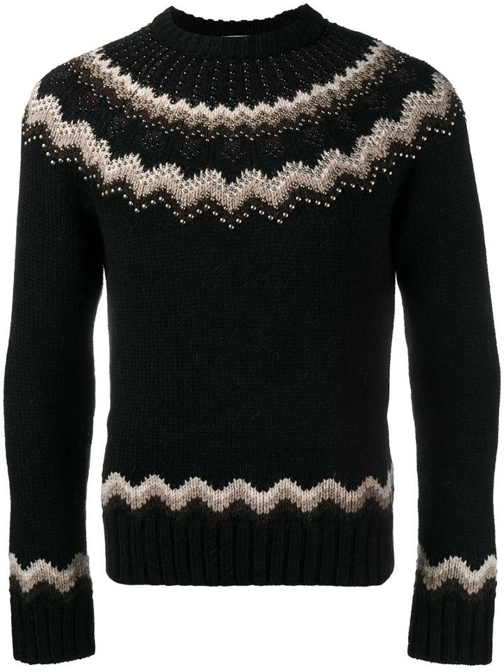 Valentino Studded Intarsia Jumper, Men's, Size: Medium, Black, Wool/alpaca/acrylic