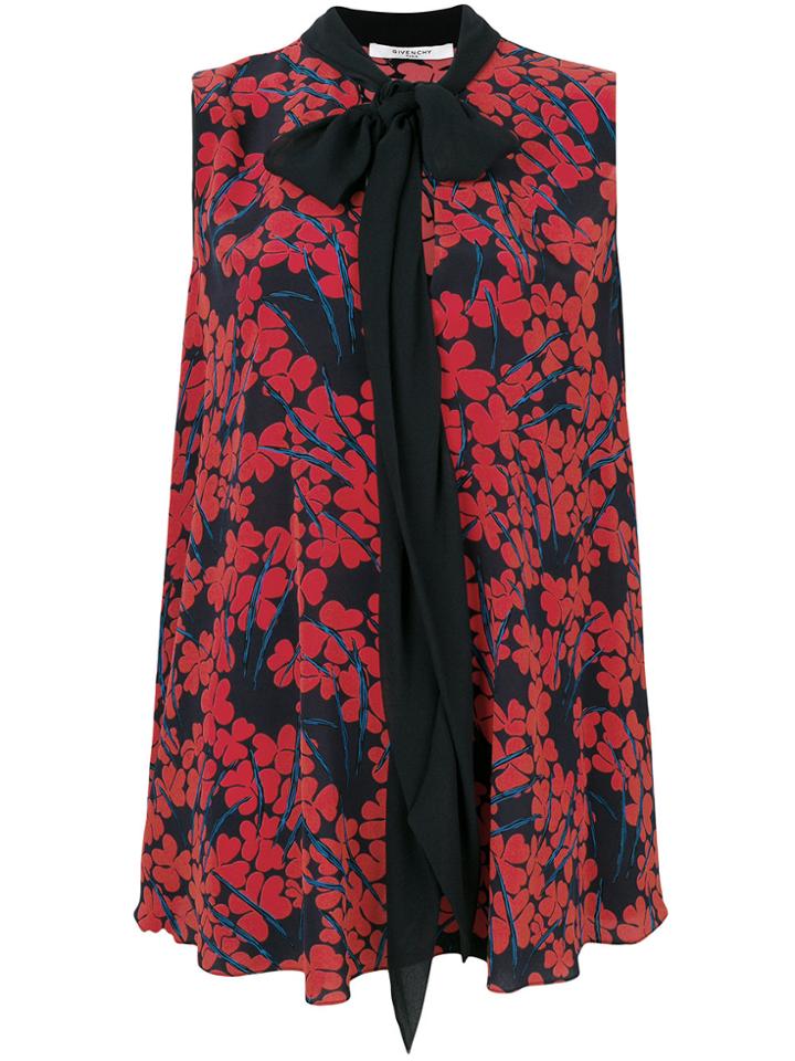 Givenchy Floral Sleeveless Pussy Bow Blouse - Blue