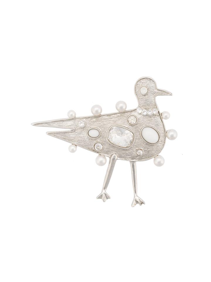 Oscar De La Renta Jewelled Seagull Brooch - Metallic
