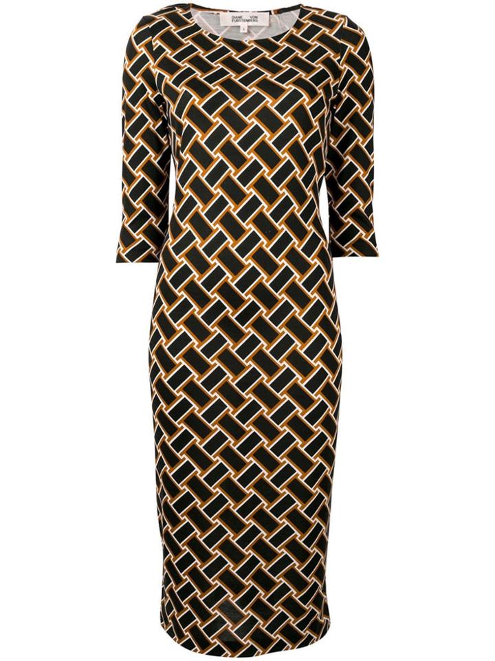 Dvf Diane Von Furstenberg Vintage Weave Print Midi Dress - Black