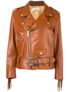 Golden Goose Deluxe Brand Fringed Sleeve Biker Jacket, Women's, Size: Small, Nude/neutrals, Cotton/leather/polyester/viscose