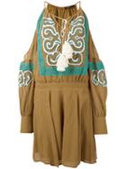 Wandering Off-shoulder Ruffle Dress, Women's, Size: 38, Brown, Cotton/spandex/elastane