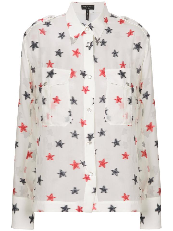 Rag & Bone Star Embroidered Shirt - White