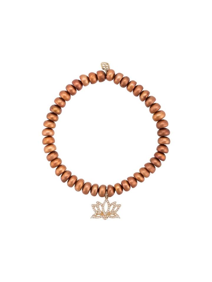 Sydney Evan 14kt Yellow Gold Diamond Lotus Charm Beaded Bracelet -