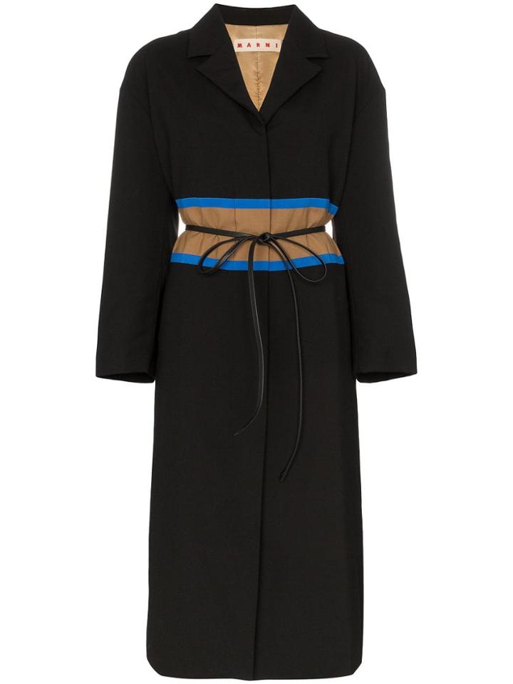 Marni Contrast Waistband Wool Coat - Black