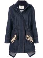 Fendi Pearl-embellished Denim Coat - Blue