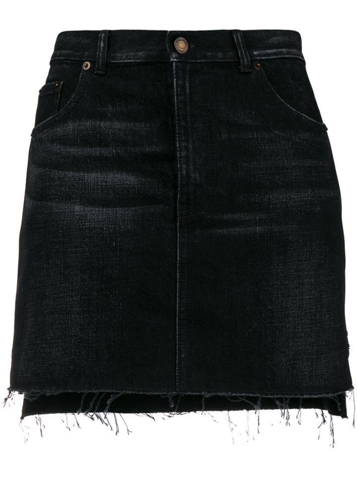 Saint Laurent Faded Effect Mini Skirt - Black