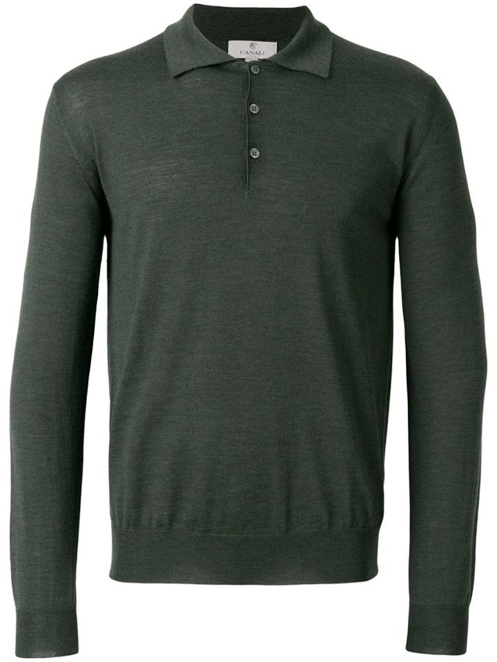 Canali Long-sleeved Polo Top - Green