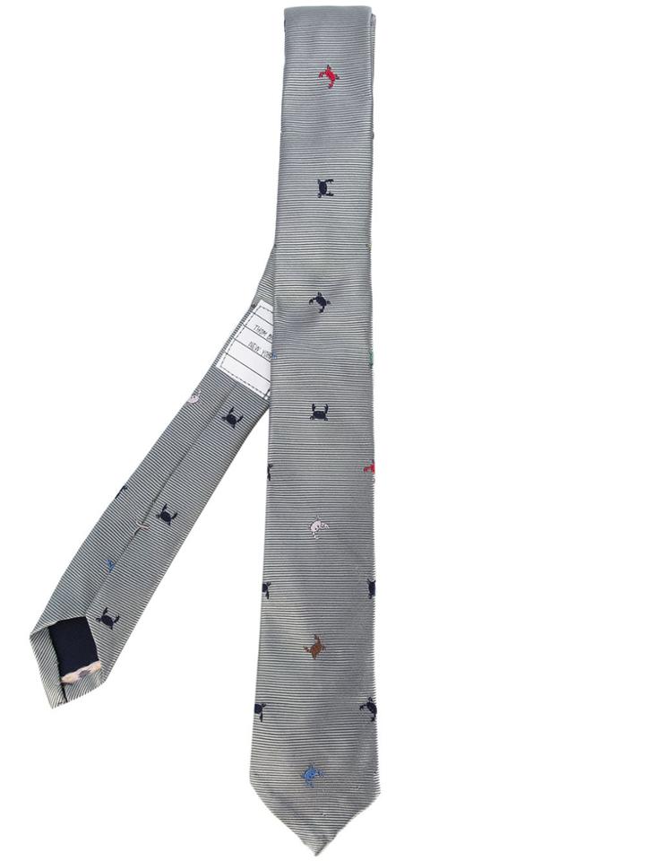 Thom Browne Crab Pattern Tie - Grey