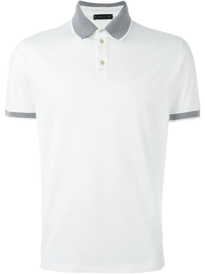 Etro Contrast Collar Polo Shirt, Men's, Size: Xxl, White, Cotton