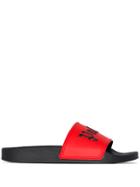 Palm Angels Sliders Pool Sandals Black Red Rubber Strap
