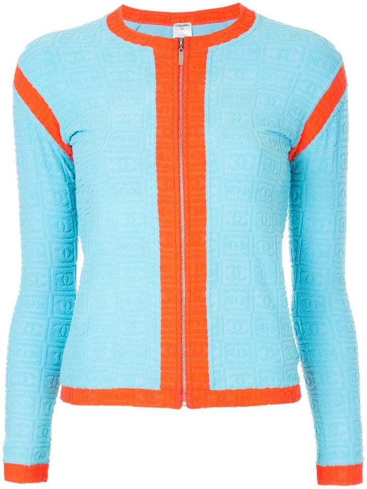 Chanel Pre-owned Embossed Logo Cardigan - Blue