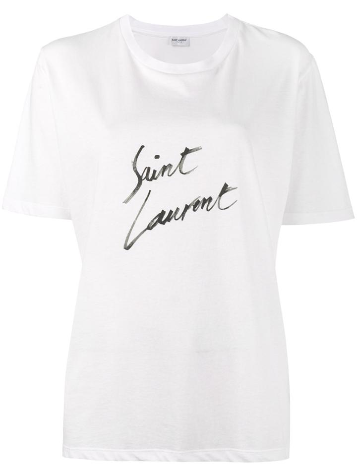 Saint Laurent White Logo T Shirt