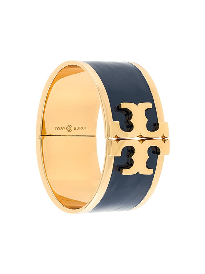 Tory Burch Enamelled Raised-logo Wide Bracelet - Blue