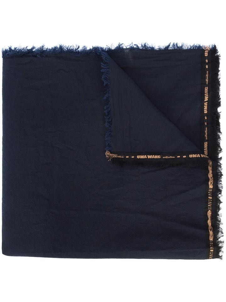 Uma Wang Frayed Logo Scarf - Blue