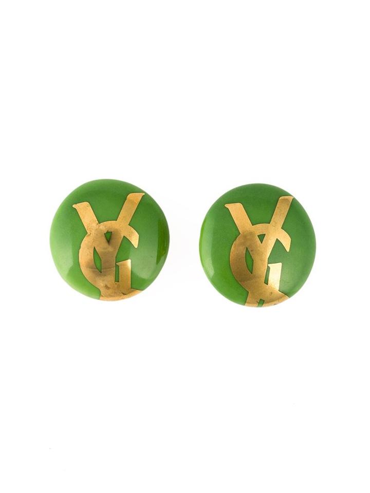 Yves Saint Laurent Vintage Logo Clip-on Earrings, Women's, Green