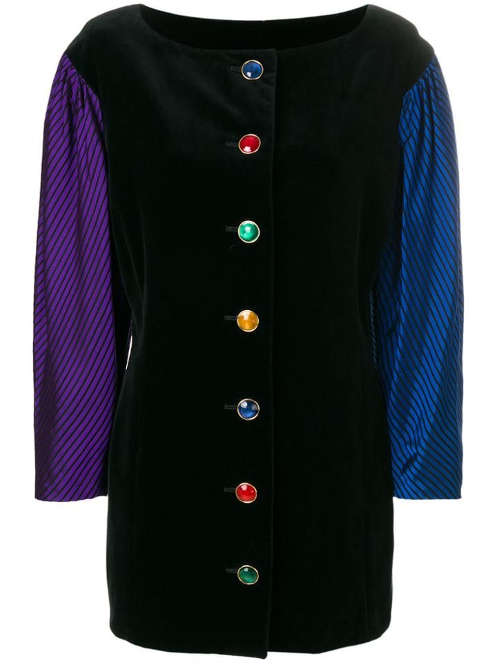 Yves Saint Laurent Vintage Striped Arms Velvety Jacket - Black