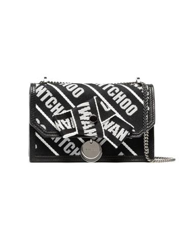 Jimmy Choo Black And White Finley Logo Cotton And Leather Clutch
