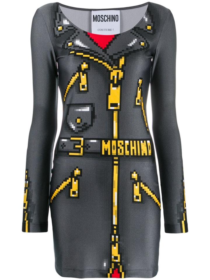 Moschino Pixel-effect Mini Dress - Grey