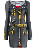 Moschino Pixel-effect Mini Dress - Grey