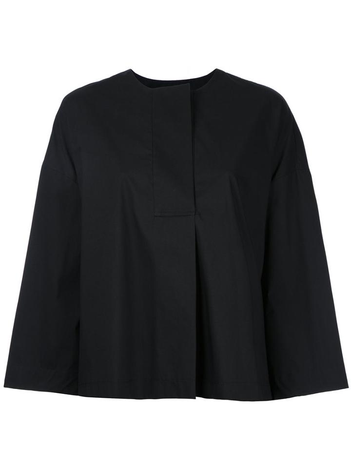 Enföld Wide Sleeve Collarless Blouse, Women's, Size: 40, Black, Cotton/polyester