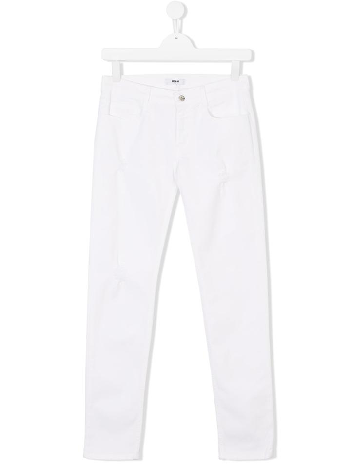 Msgm Kids Ripped Straight Trousers - White