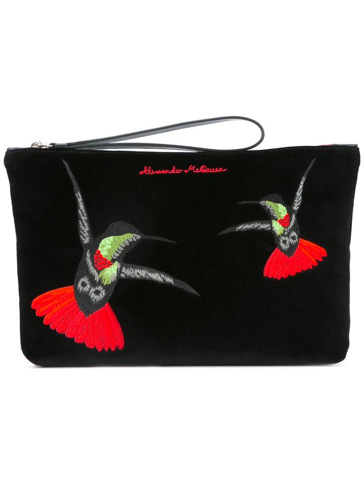 Alexander Mcqueen - Hummingbird Embroidered Clutch - Men - Cotton - One Size, Black, Cotton